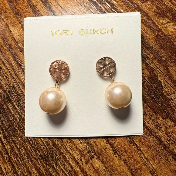 Tory Burch Rose Gold Pearl Drop Earrings - Picture 1 of 1